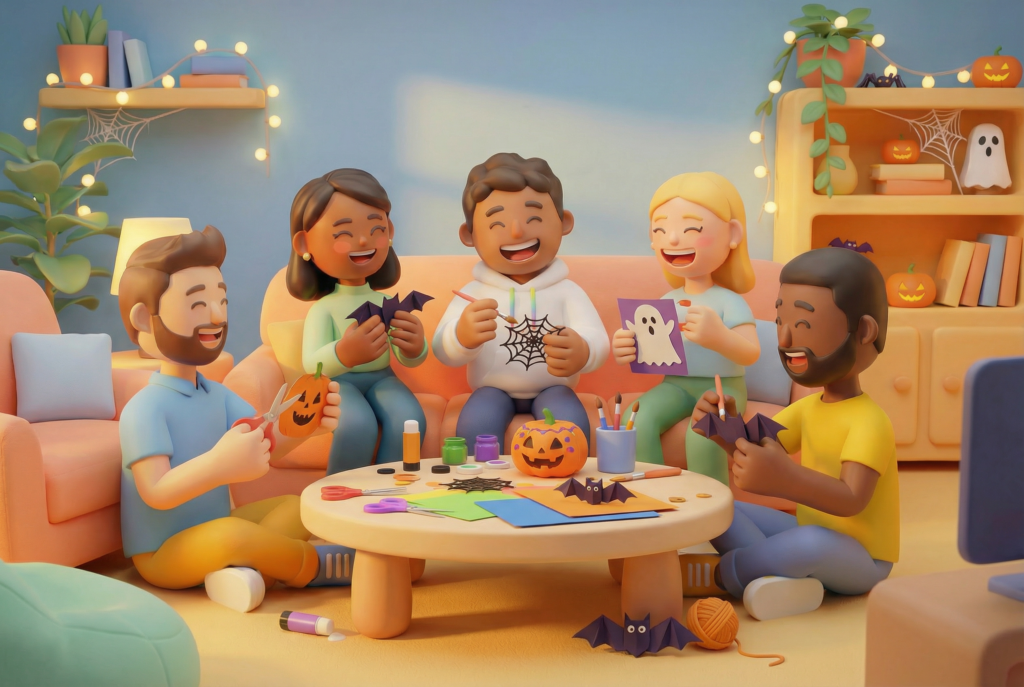 3d characters making halloween decorations